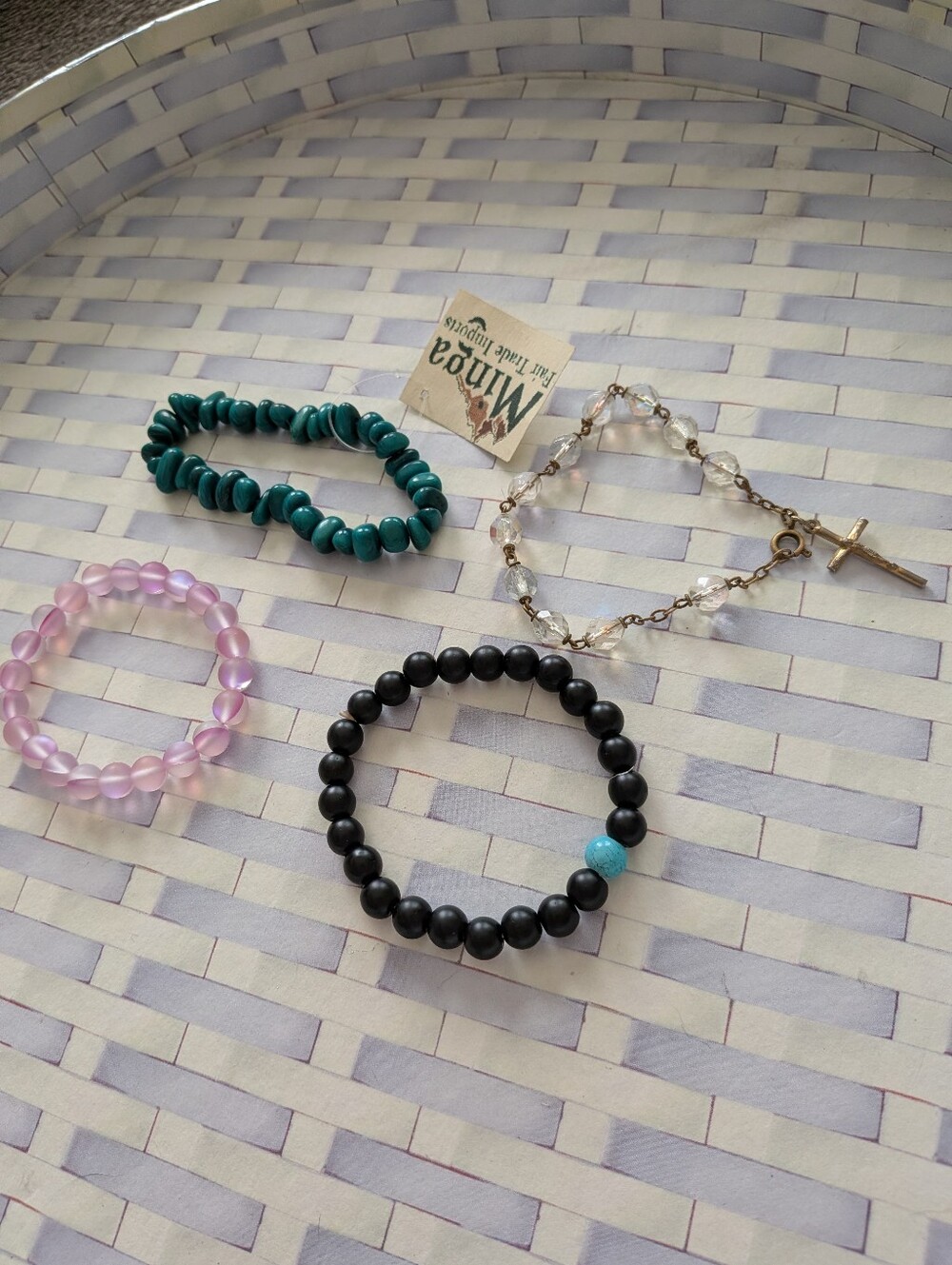 Boho Beaded Bracelet Lot of 4 | Minga, Matte Onyx Style, Rosary Stack